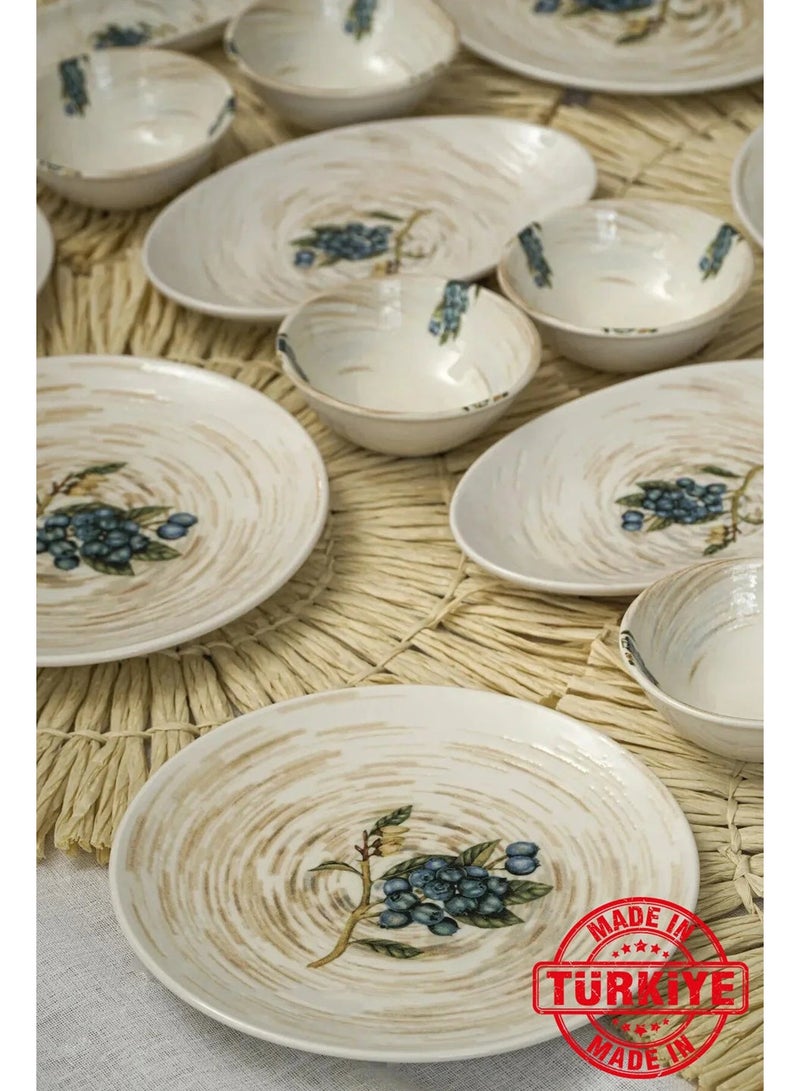 Bambum Blueberry 16-Piece 6-Person Porcelain Breakfast Set – Made in Turkey - Image 1